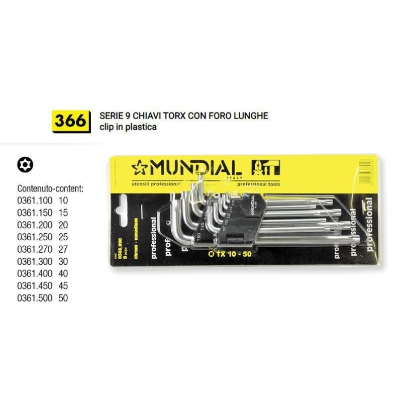 serie 9 chiavi lunghe rives torx t10 a t50