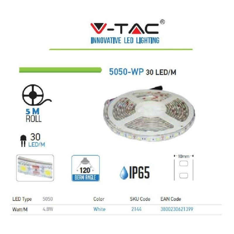 striscia 30 led al metro 12v ip65 m.5 6000°k