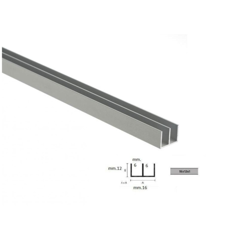 canalino alluminio doppia u 16x12 argento m.2