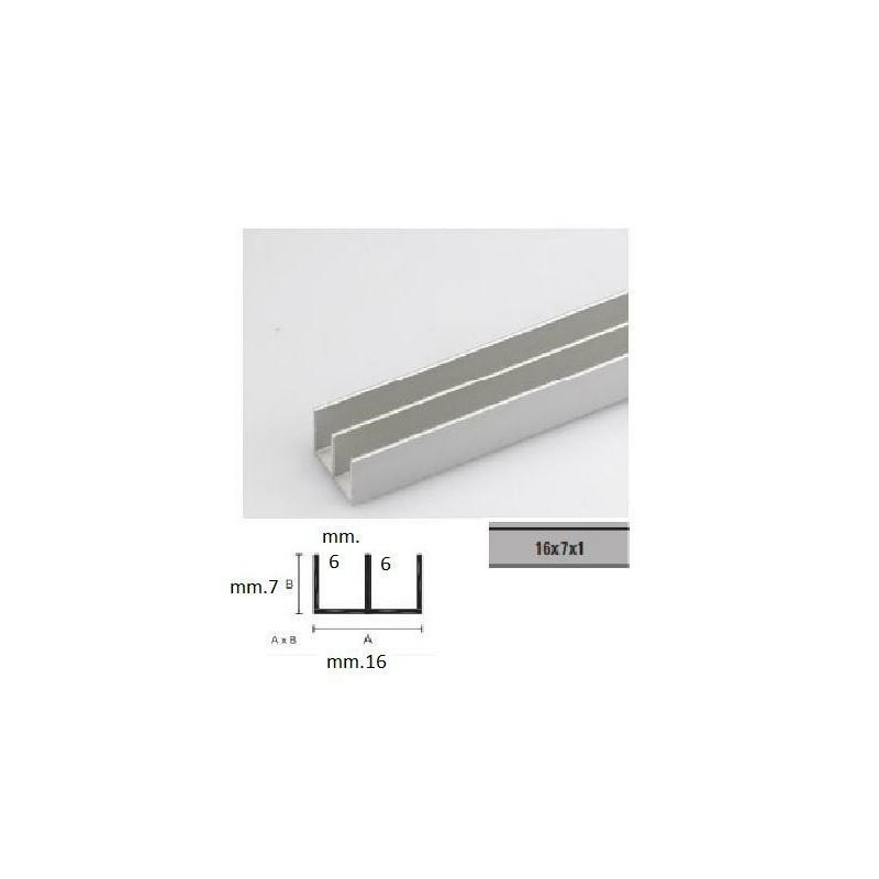 canalino alluminio doppia u 16x7 argento m.2