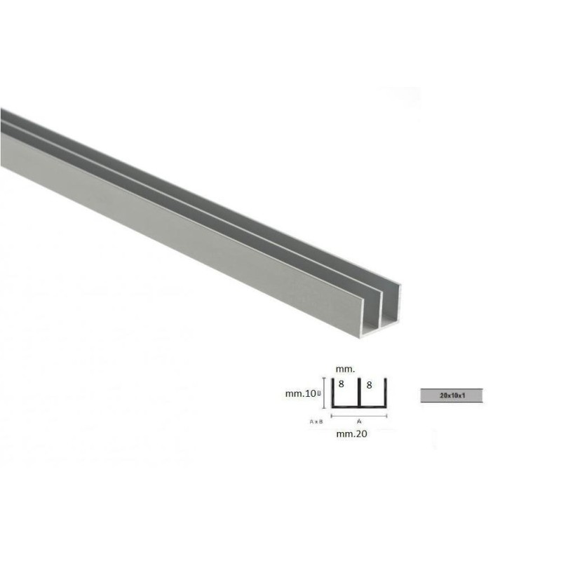canalino alluminio doppia u 20x10 argento m.2