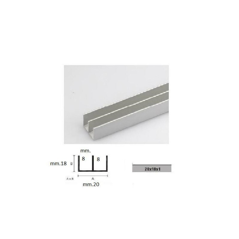 canalino alluminio doppia u 20x18 argento m.2