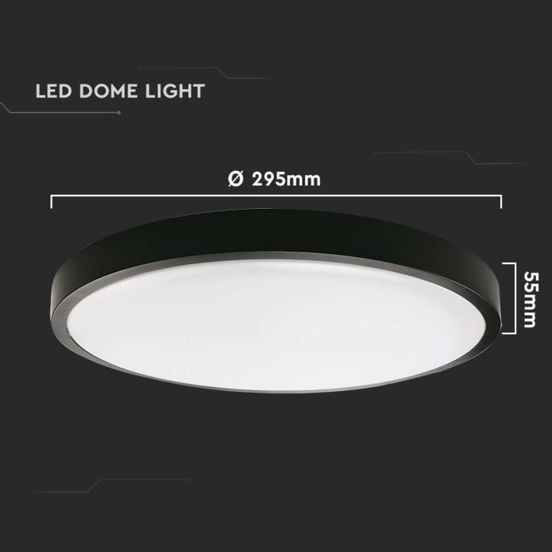 plafoniera led tonda ip44 24w cornice nera 6400°k