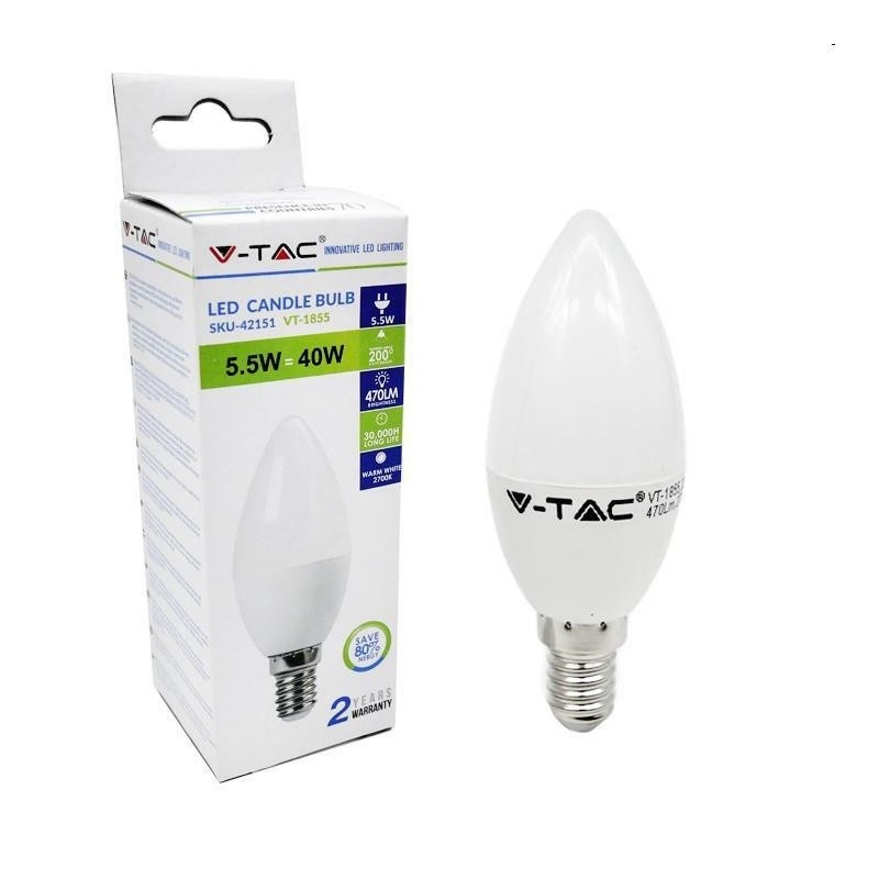 lampadina candela led 5.5w e14 6400°k