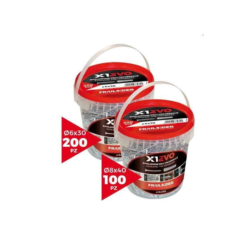tassello + vite 6x30 x1 evo secchiello 200 pz.