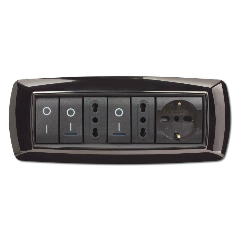 placca 7 moduli life nera con adattatore