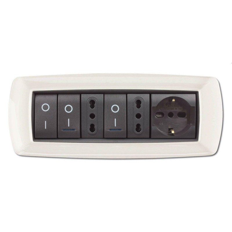 placca 7 moduli life bianca con adattatore
