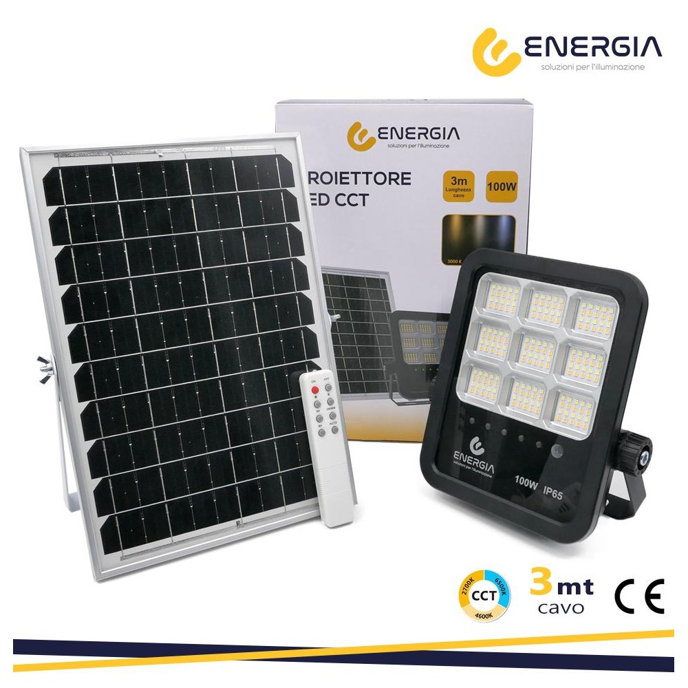 Pannello Solare Con Proiettore A Led 100W 6000 °K