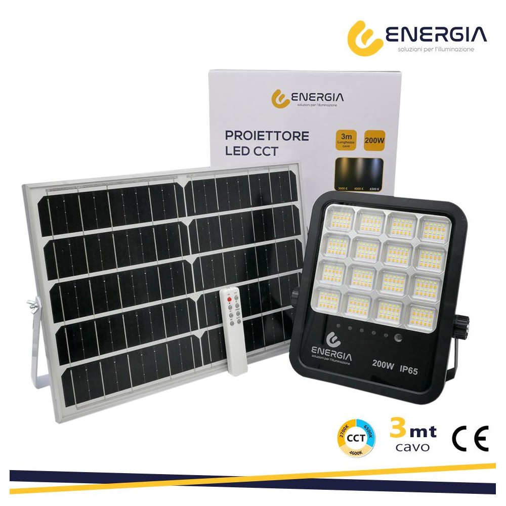 PANNELLO SOLARE CON PROIETTORE A LED 200W 3000 6400 °K