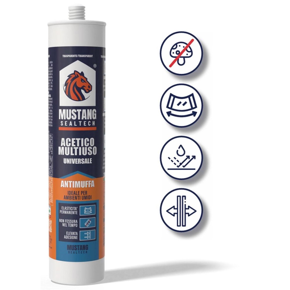 SILICONE ACETICO TRASPARENTE MUSTANG 280 ML.