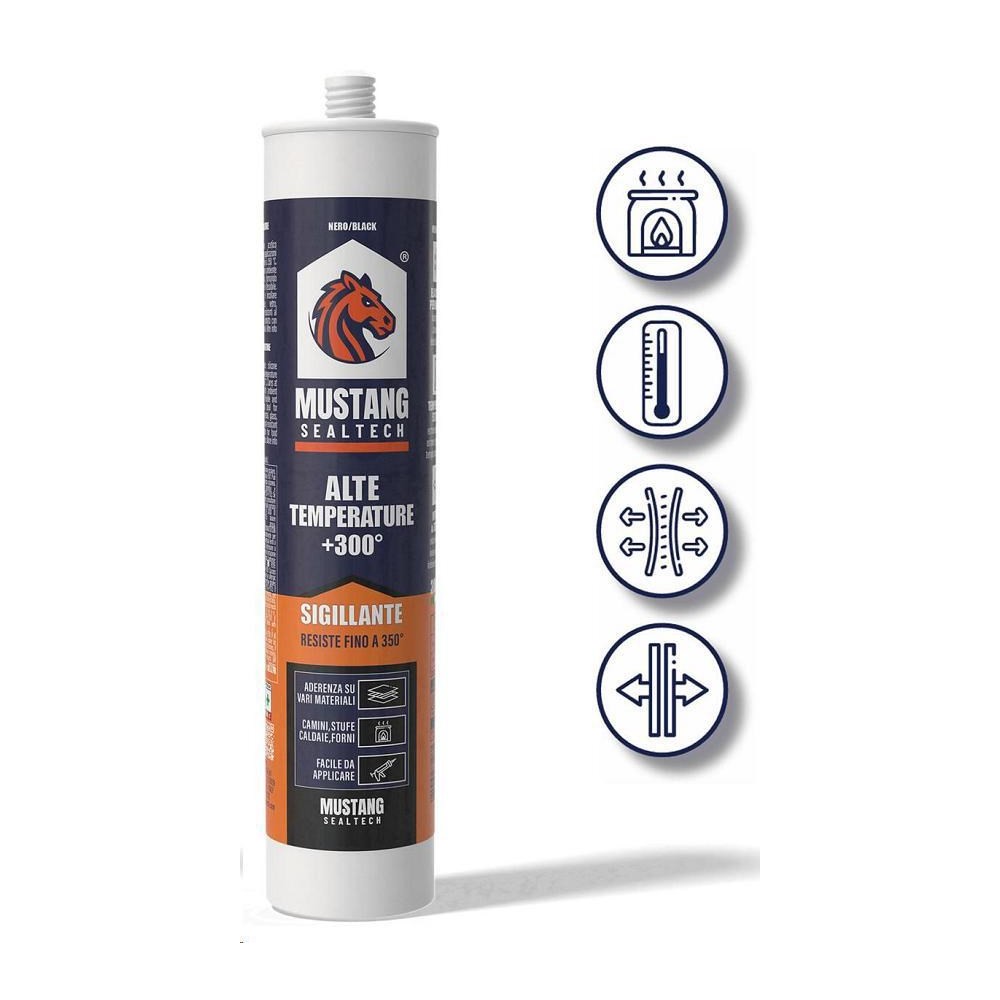 SILICONE ALTA TEMPERATURA + 300° NERO 300ML MUSTANG