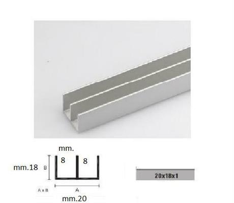 CANALINO ALLUMINIO DOPPIA U 20X18 ARGENTO M.2