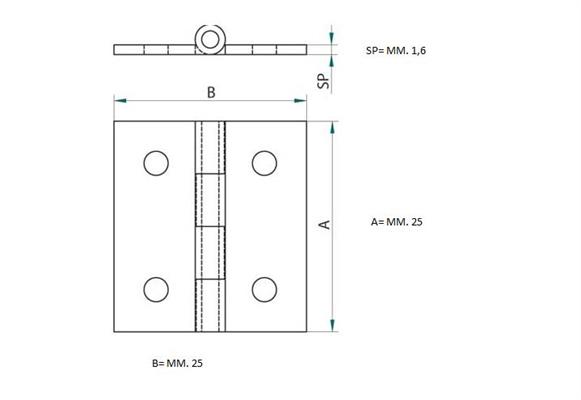 CERNIERA A LIBRO OTTONE 25X25