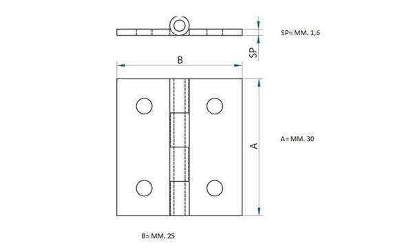 CERNIERA A LIBRO OTTONE 30X25