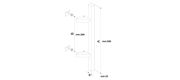 MANIGLIONE F0443Z INOX 304 MM.25X25X500 ATTACCHI COMPRESI