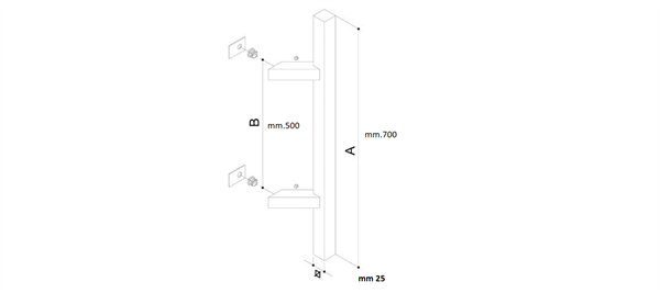 MANIGLIONE F0443ZL INOX 304 MM.25X25X700 ATTACCHI COMPRESI