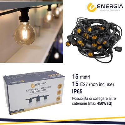 CATENA CON 15 PORTALAMPADA E 27 ML.15 IP65 ENERGIA